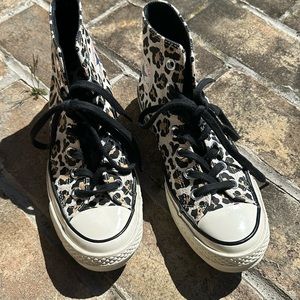 NWOT Leopard Converse high top, size 6.5, cream sole.